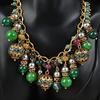 French Retro Luxury Necklace Agate Green Beaded Temperament Style Short Metal Chain Necklace High End Handmade Jewelry Accessory