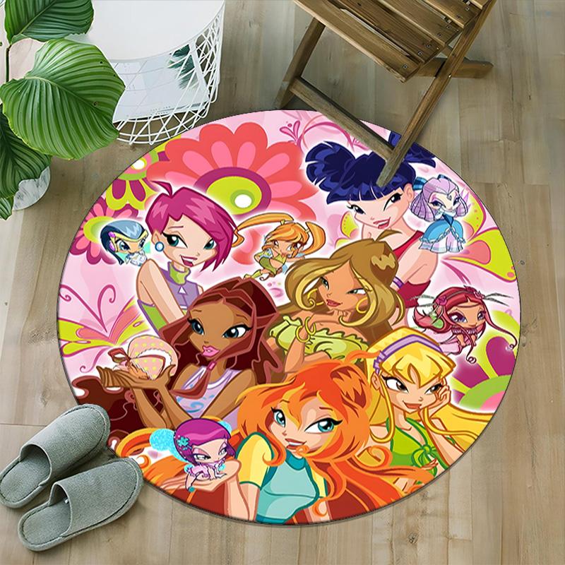 1pc Winx Club  Carpet, Round Rug, Comfortable, Suitable for Entryways, Living Rooms, Office, And Bedrooms, Christmas Decoration