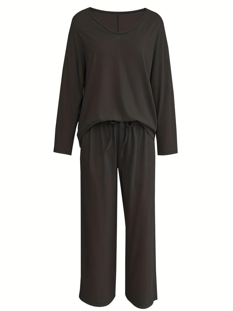 2025 Spring Ice Silk Stretch Pajama Set - Women's Loose Long Sleeve Top & Pants