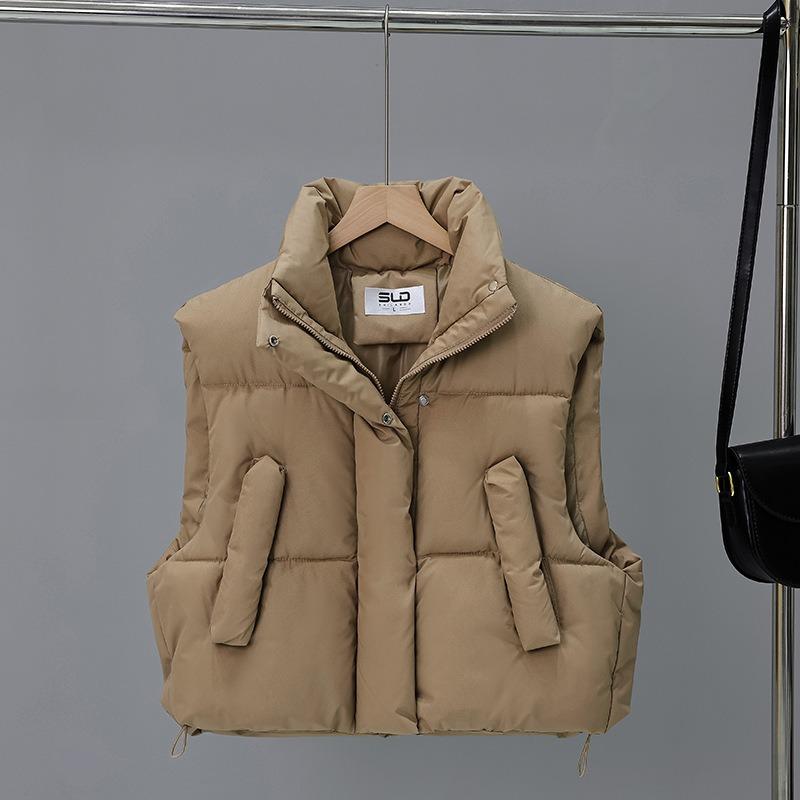 High-waisted Cotton Vest Women's Autumn and Winter Stand-up Collar New Sleeveless Cotton Vest Outer Wear Horse
