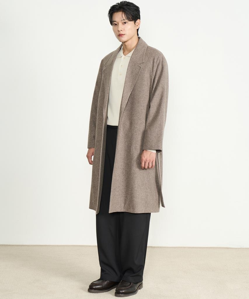 Prairie Light Merino Wool Oversized Robe Long Coat (Herringbone Brown)