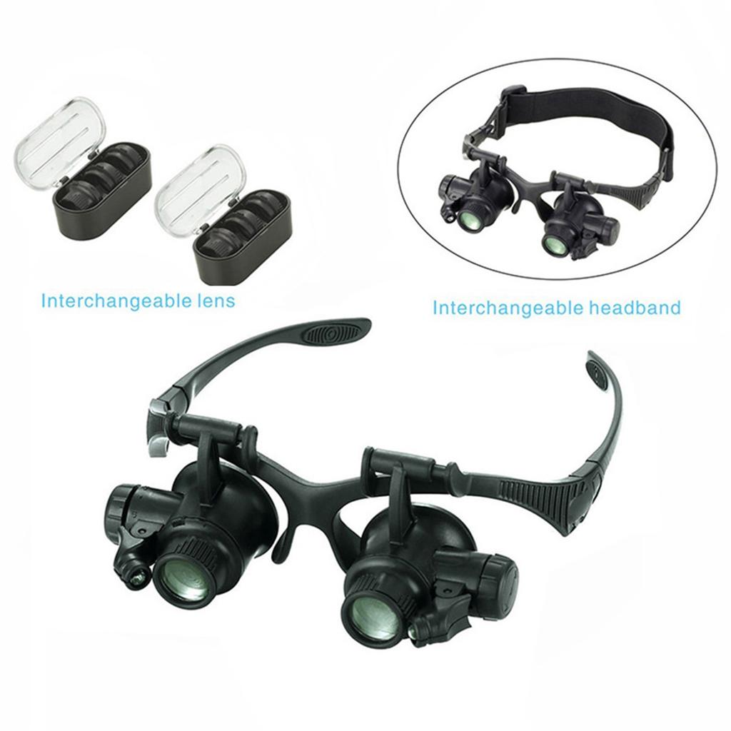 Magnifier High Zoom Headband Eyewear Magnifying Glasses 2 LED Illuminated Magnifier Watch Repair Glasses