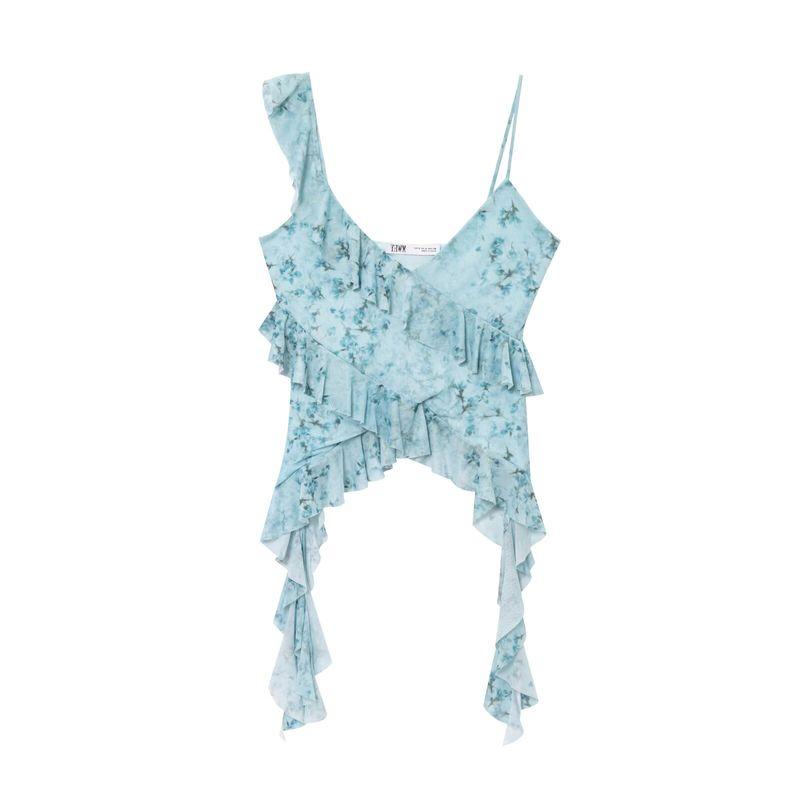 Zbzr Spring New Women Clothes Western Style Fashion Laminated Decoration Print Silk Net Top 50393350