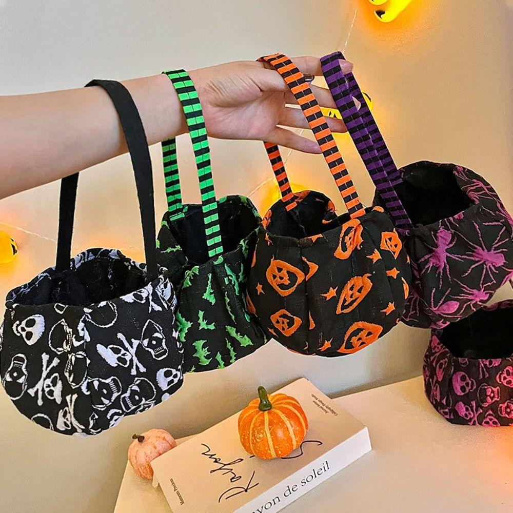 Cloth Halloween Candy Bag Trick or Treat Stuffed Cotton Tote Bags Funny Pumpkin Candy Bucket  Party