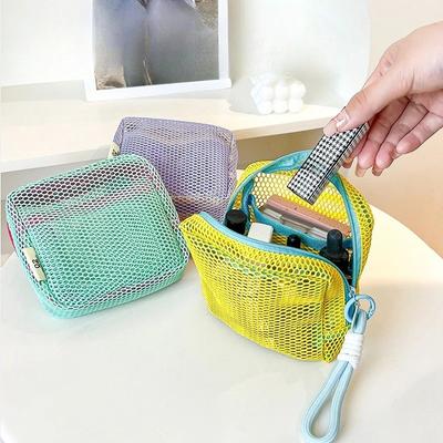 1PC Tofu Bag Mini Zero Wallet Large Capacity Net Fabric Makeup Bag Dopamine Net Fabric Lady's Purse Colorful