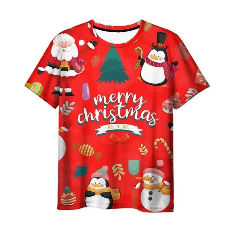 

Детские футболки с новогодним принтом Санта-Клауса Детские Унисекс Удобный Модный Топ с коротким рукавом 140