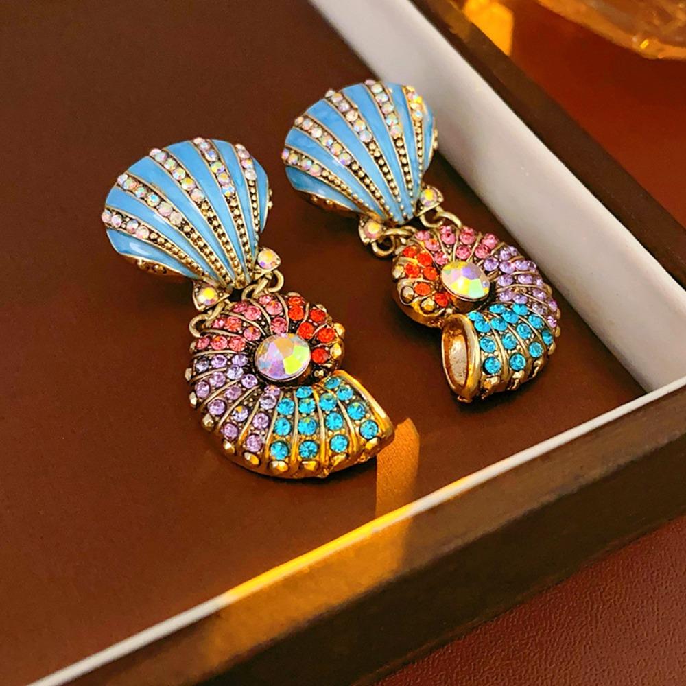 Double-layer Pearl Beaded Necklace Exaggerated Beach Style Jewelry Shell Conch Earrings  Women