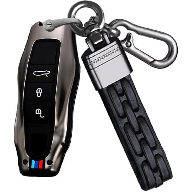 

SANRILY Silicone+Zinc Alloy Luminous 3 Button Key Fob Cover Fit for Porsche Panamera, Macan, Cayenne, 911 Keyless Key Case with Keychain Black Black-3 Button