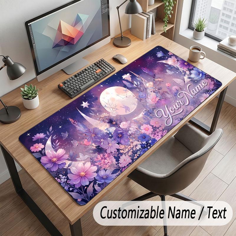 Floral Garden Theme Customized Mouse Pad Personalized Print Name Text Desk Mat For Home Office Table Decor