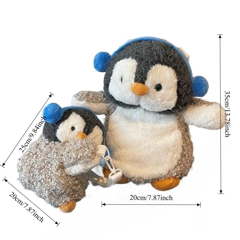 Cute Anime Headphones Penguin Plush Backpacks Kawaii Cartoon Animal Crossbody Bags Funny Plushie Schoolbags for Women Gift