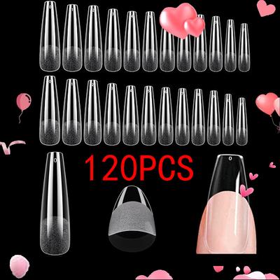 120PCS False Nails Semi-Frosted Clear Coffin Fake Nail Tips Press On Nails Soak Off Full Cover Nail Capsule For Extension