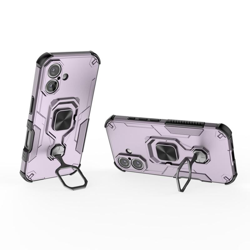 For iPhone 16 Plus Phone Case WANLONFENG PC TPU Back Cover Kickstand with Tempered Glass