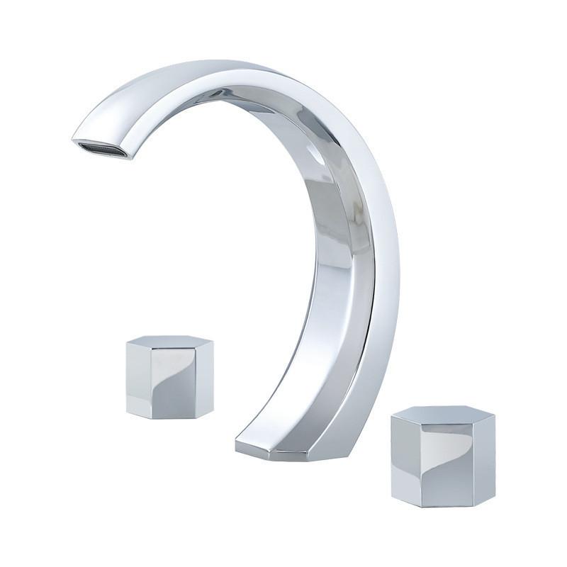 

Tuqiu Матовый золотой кран для раковины, полностью латунный серый кран для ванной комнаты, широко расставленный кран для раковины, 3 отверстия для горячей и холодной воды, черный кран