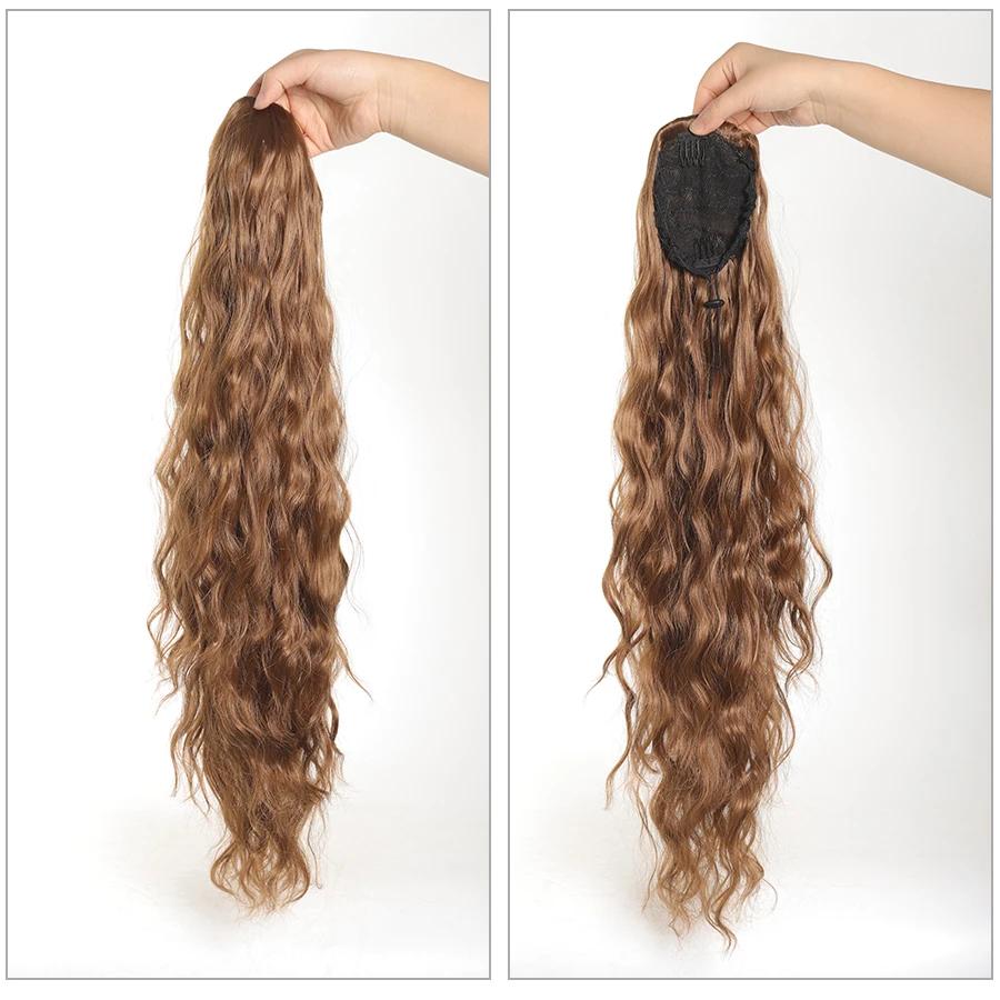 Nastavitelný culík se stahovací šňůrkou - Dlouhý vlnitý syntetický příčesek pro ženy - Pro každodenní nošení - Vhodný pro všechny typy vlasů