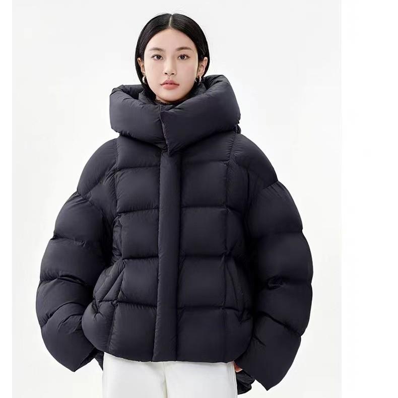 Down jacket women's short loose puff white duck down hooded Pinghu casual wind cold-proof loose type