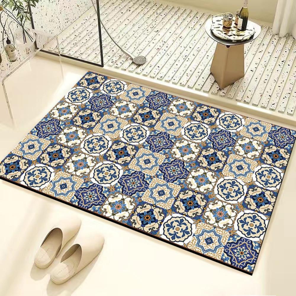 Retro Tile Diatom Mud Floor Mat Dirt-resistant Foot Mat Strong Water Absorption Non-slip Floor Mat