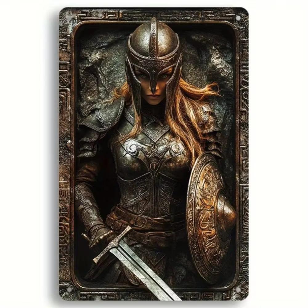 Metal Wall Decor Vintage Armor Art Sign Medieval Fantasy Woman Warrior Home Decor