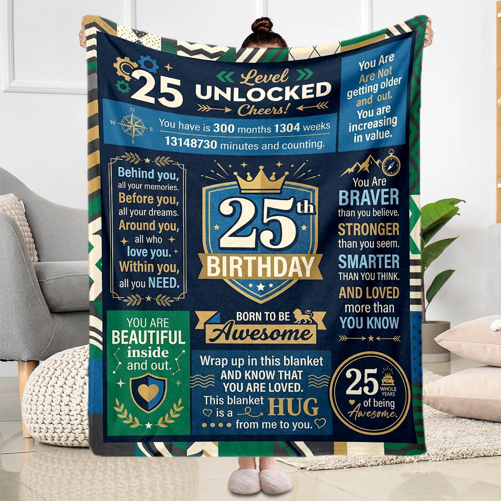 25th Birthday Celebration Flannel Blanket-Soft and Suitable for Sofas,Beds,Offices,Travel,All Seasons,Great Gift for Holidays and Birthdays.