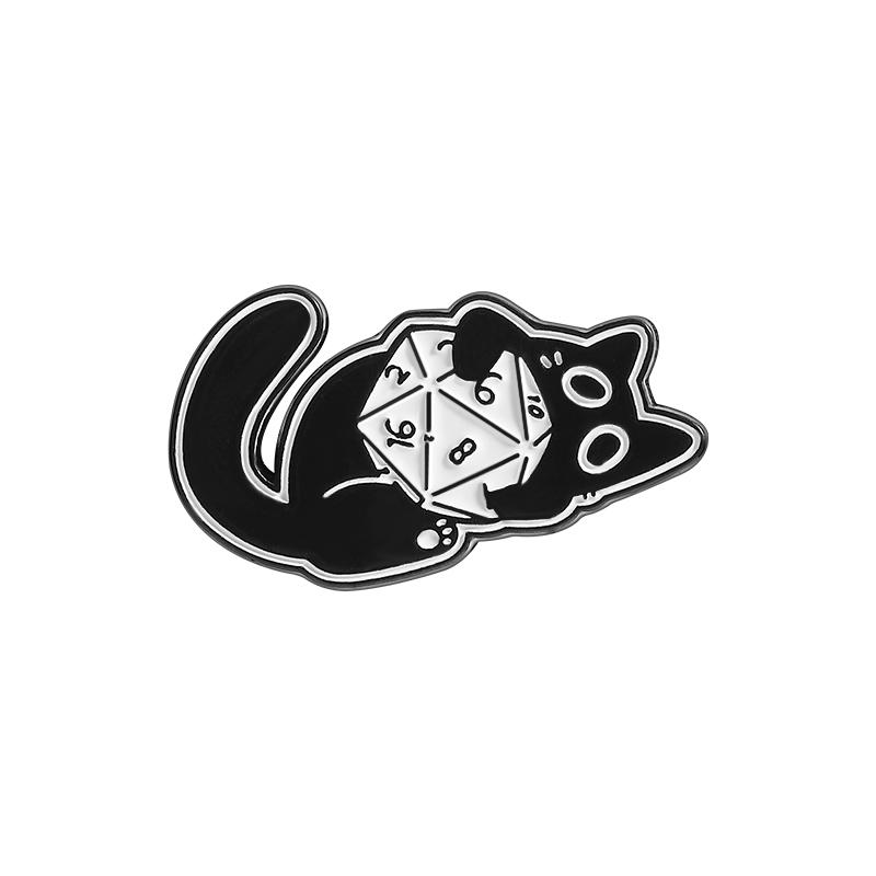 Cool RPG Game Dice Black Cats Enamel Pins Cartoon Big Eyes Kitten Animal Brooches Lapel Badge Fashion Jewelry Gifts For Friends