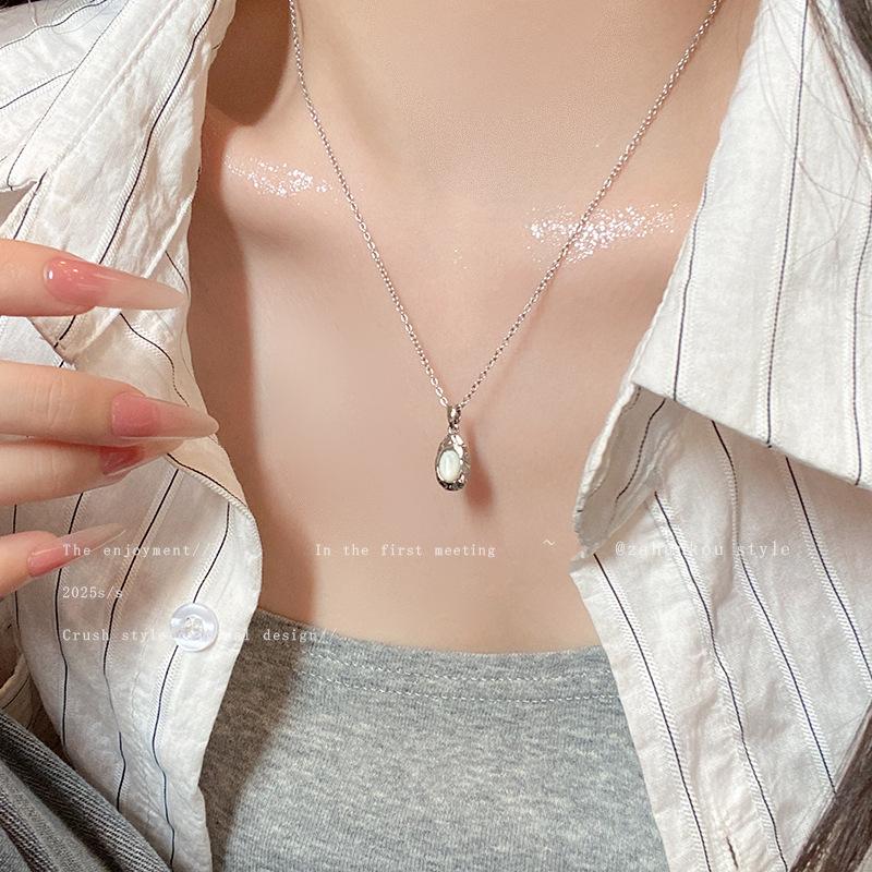 Opal love titanium steel necklace women's collarbone chain neck chain accessories