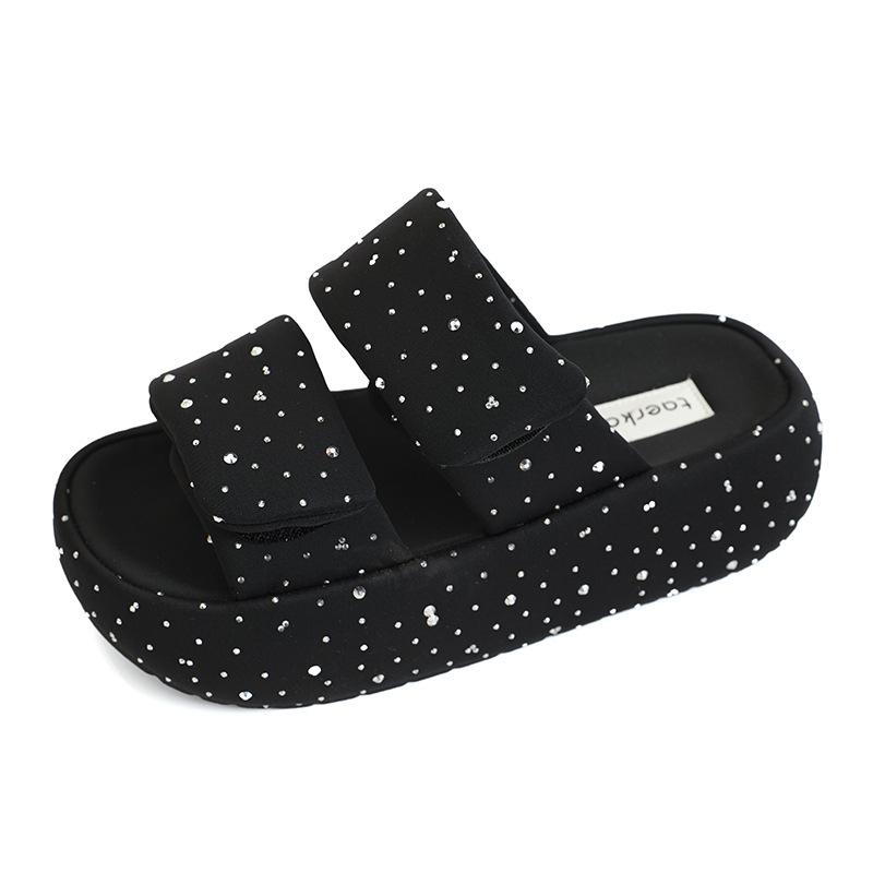 thick-soled French polka dot black thick-soled one-word drag women s leisure vacation versatile sandals summer new models 35 чёрный