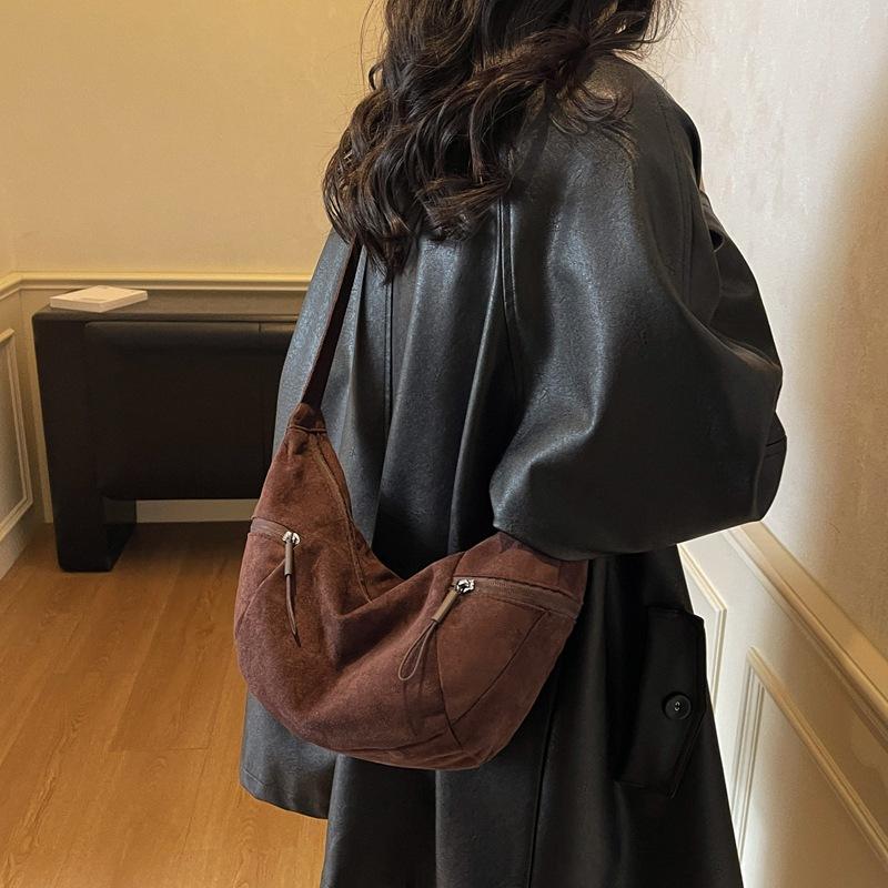 New Women Commuter Hobo Bag Comfortable and Versatile Texture Crossbody Shoulder Bag Large Capacity Suede Leather Storage Bags