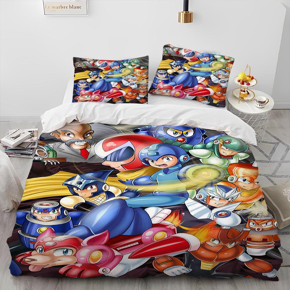 3D Rockman Megaman Game Cartoon Comforter Bedding Set,Duvet Cover Bed Set Quilt Cover Pillowcase,king Queen Size Bedding Set Kid
