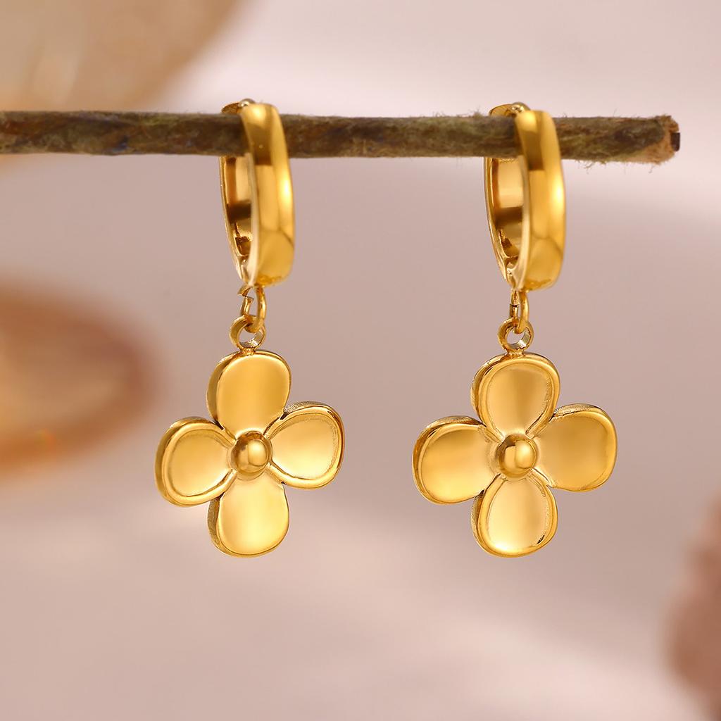 Cute Hoop Earrings Women's Party Geometric Heart Small Fish Gold Color Hanging Hoops Stainless Steel Jewelry Flower Earring Gift