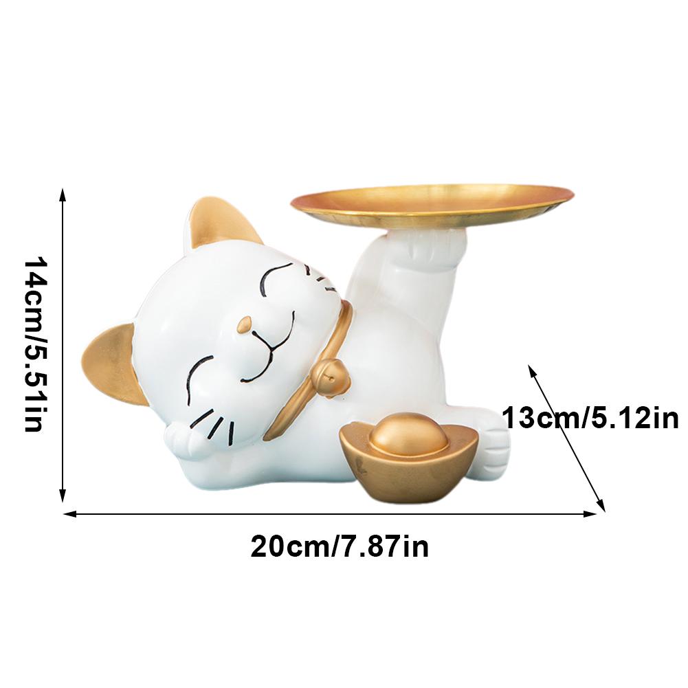 Resin Cat Statue Desk Keys Holder Tray Living Room Decor Sculpture Storage Key Holder Office Desk Decoration for Entryway Table