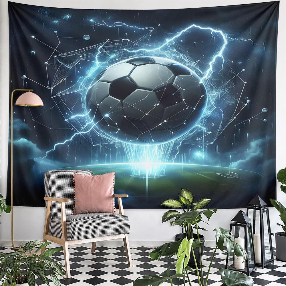 "Glowing Soccer Ball with Lightning Art" Pattern Wall Hanging Tapestry Decorative Tapestry Home Decor for Bedroom and Living Room