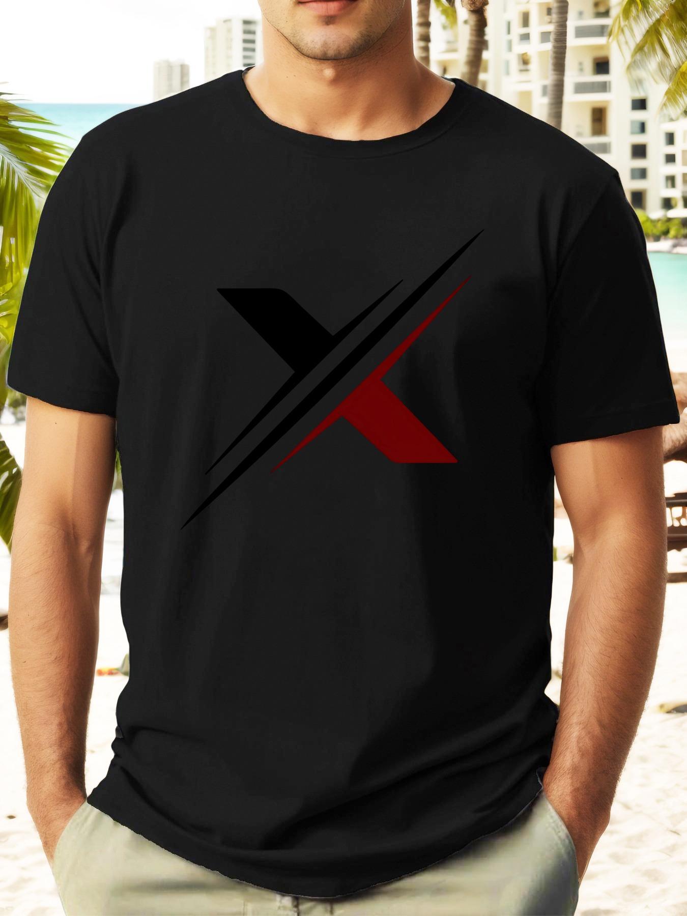 Bold X Graphic Summer T-shirt - Dark Grey with Red & Black Accents XL
