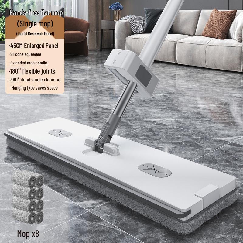 Hands-Free Flat Mop with Enlarged Head & Automatic Dehydration Bucket for Easy One-Wipe Cleaning