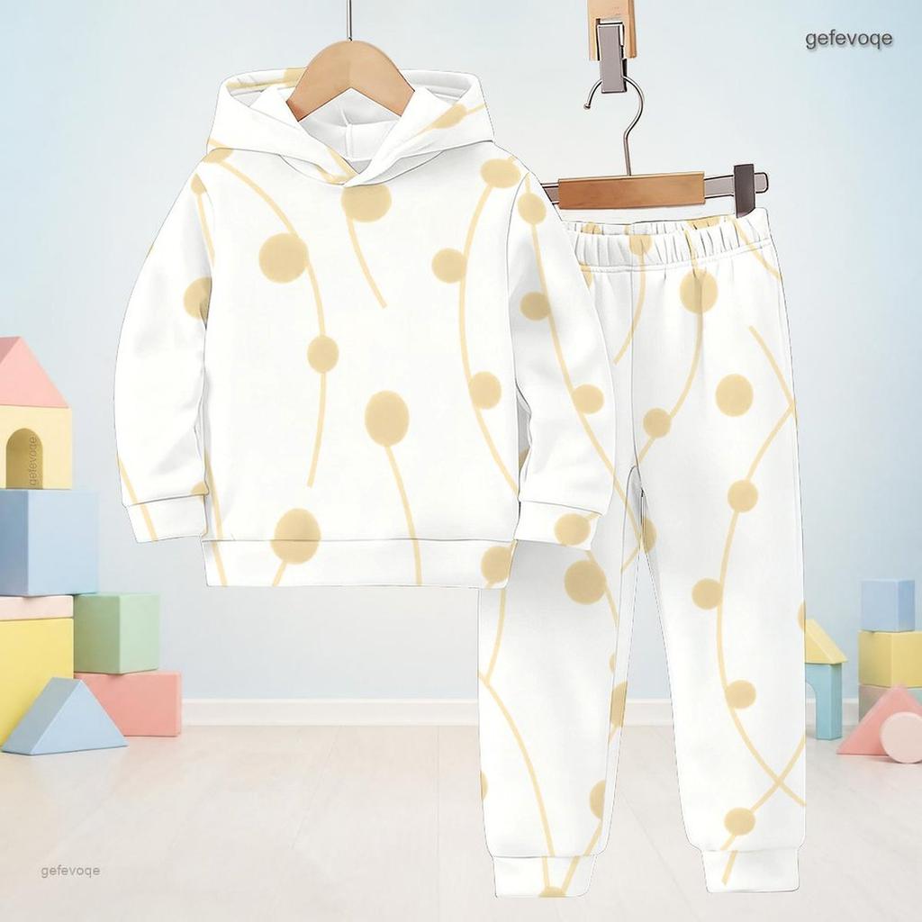 Kids Boys Girls Black Printed Tree Floral Hooded Long Sleeve Sweatshirt Cuffed Pants Two Piece Set