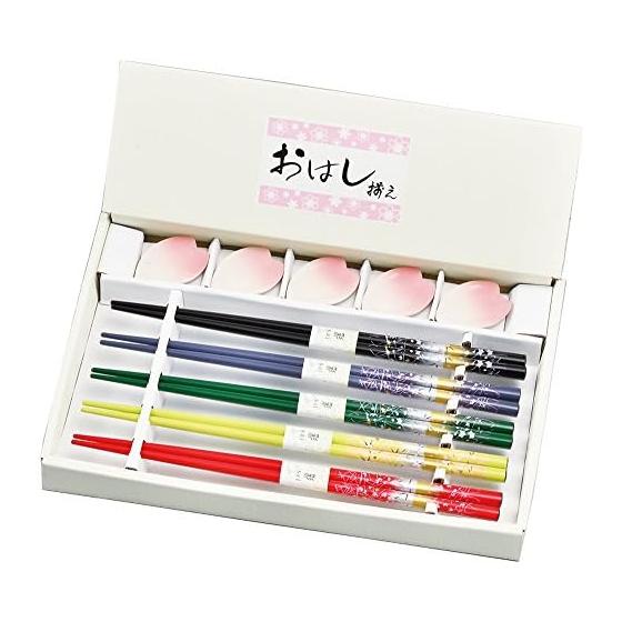 Chopstick Set with Chopstick Rests - Japanese Cherry Blossom Design, Wooden Chopsticks