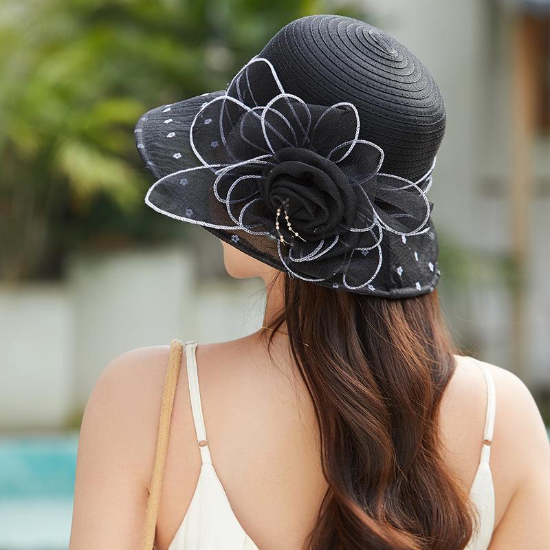 Chapeau de soleil vintage Marguerite en organza pour femme - Mode d'été, Petit bord, Style européen et américain