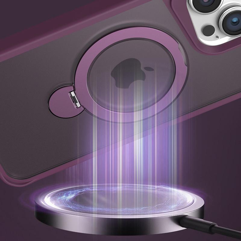 For iPhone 14 Pro Max Magnetic Case PC+TPU Ring Kickstand Phone Cover