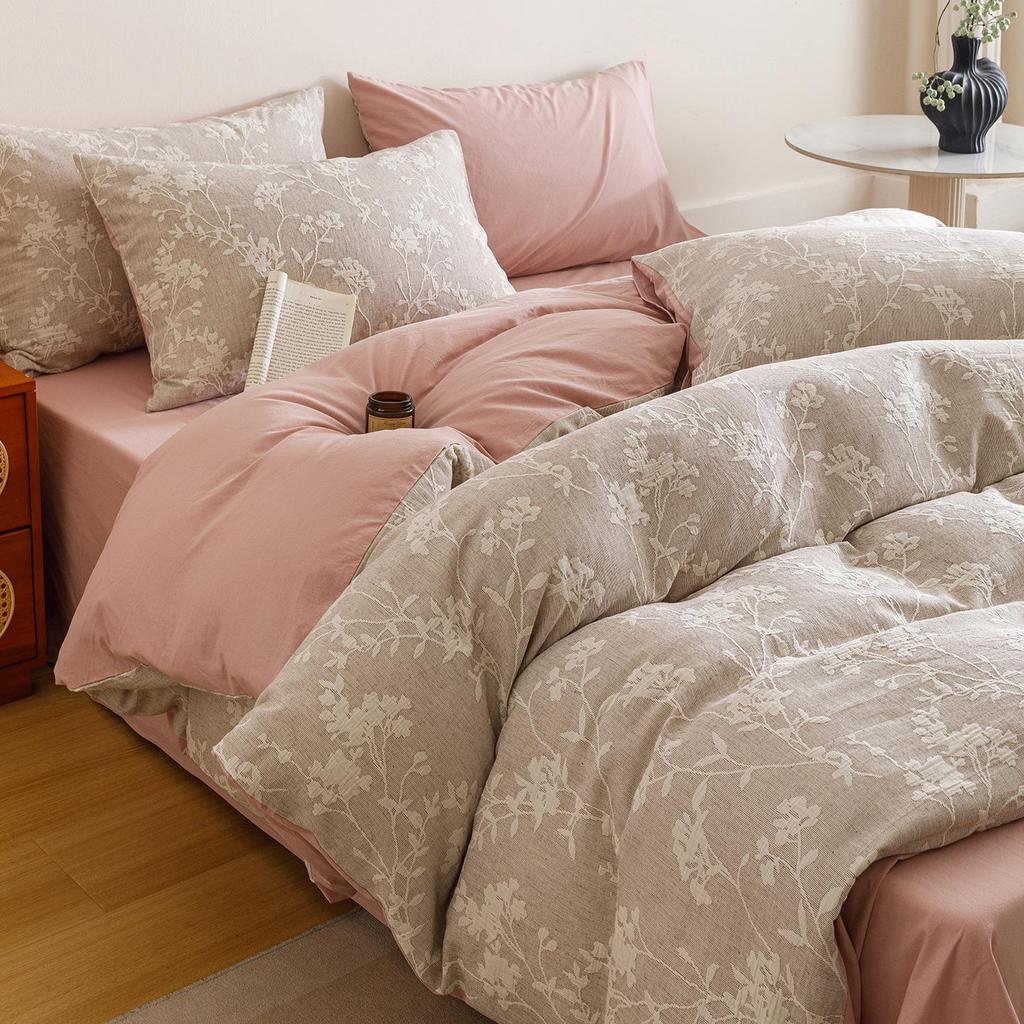A-Class Cotton 3-Layer Gauze Bedding Set: Duvet Cover, Bed Sheet, Pillowcase - 4-Piece High-End Set