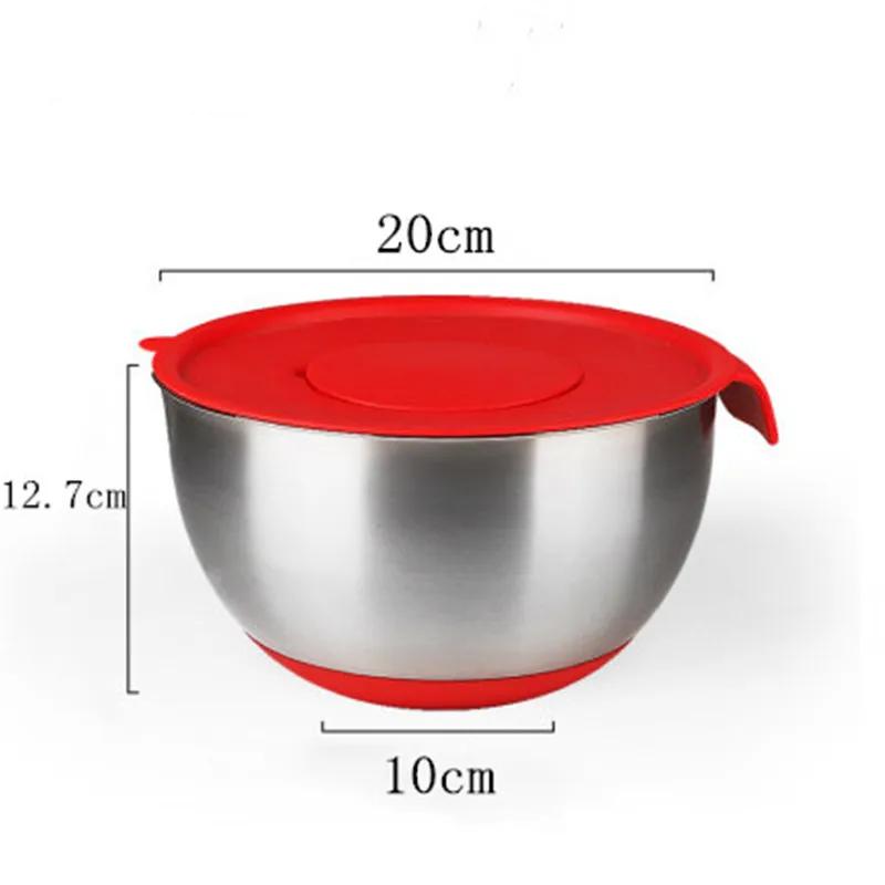 304 16-24cm Kitchen Stainless Steel Egg Mixing Bowl Non-slip Handle Silicone Bottom Kneading Dough Pots Baking Bakery Tools