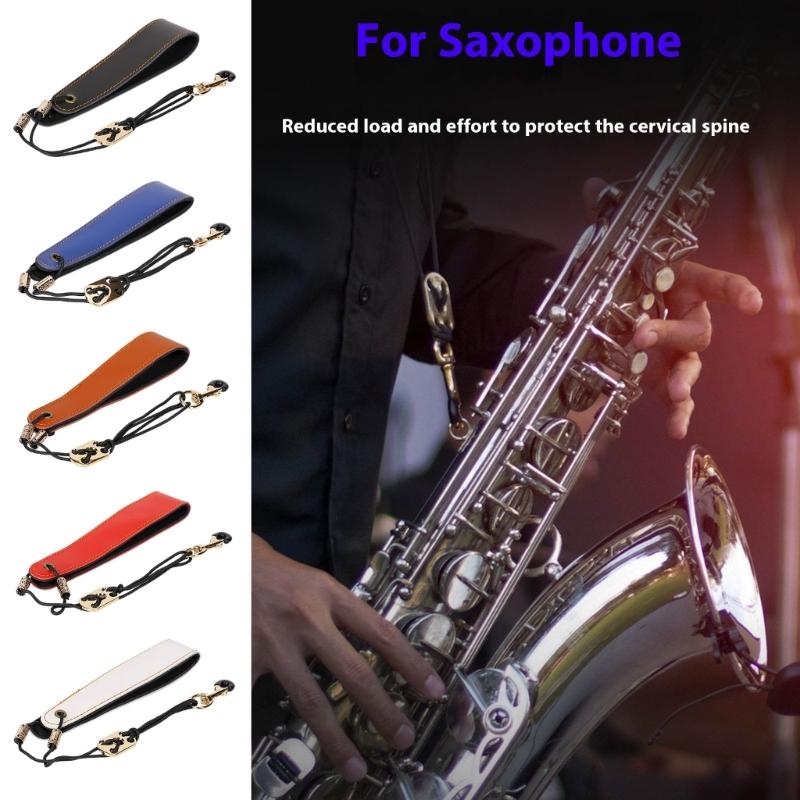 Comfortable Adjustable Saxophone Shoulder Strap Leather Support PU Texture for Clarinet Electric Wind Instruments