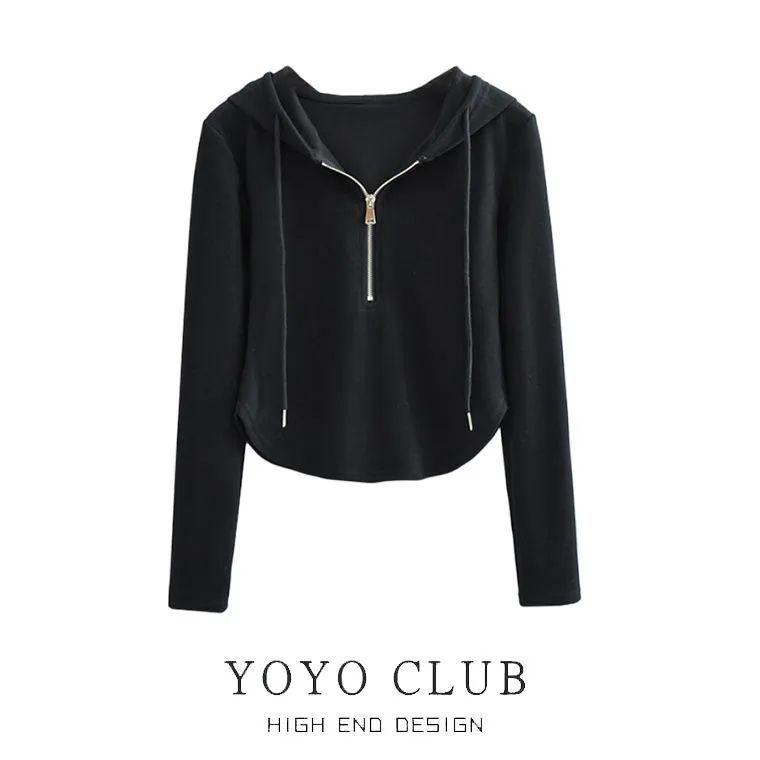 Высококачественный нестандартный дизайн свитер с капюшоном не скатывающийся не выцветающий с длинным рукавом на молнии M чёрный 2183₽