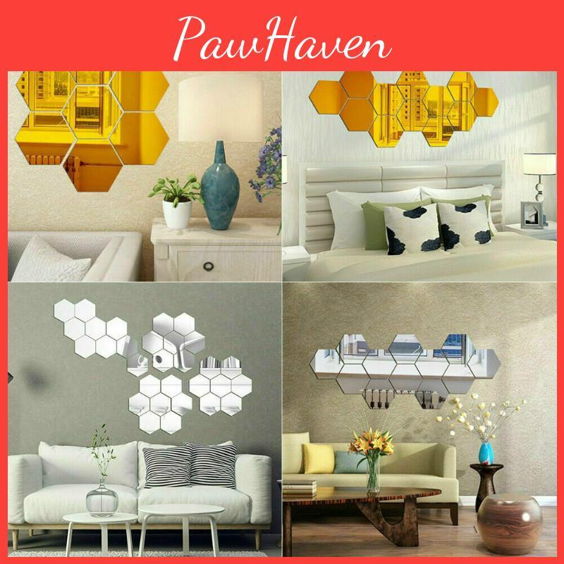 Stylish Hexagon 3d Mirror Mosaic Wall Stickers Self Adhesive Diy Bedroom Art