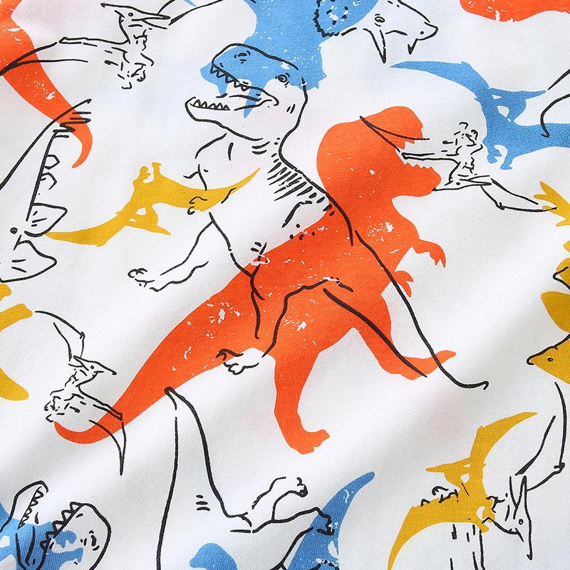 Summer New Boys' Suit Knitted Cotton Medium and Small Children's Cartoon Dinosaur Printing Short Sleeve Sleeve Head Two Pieces
