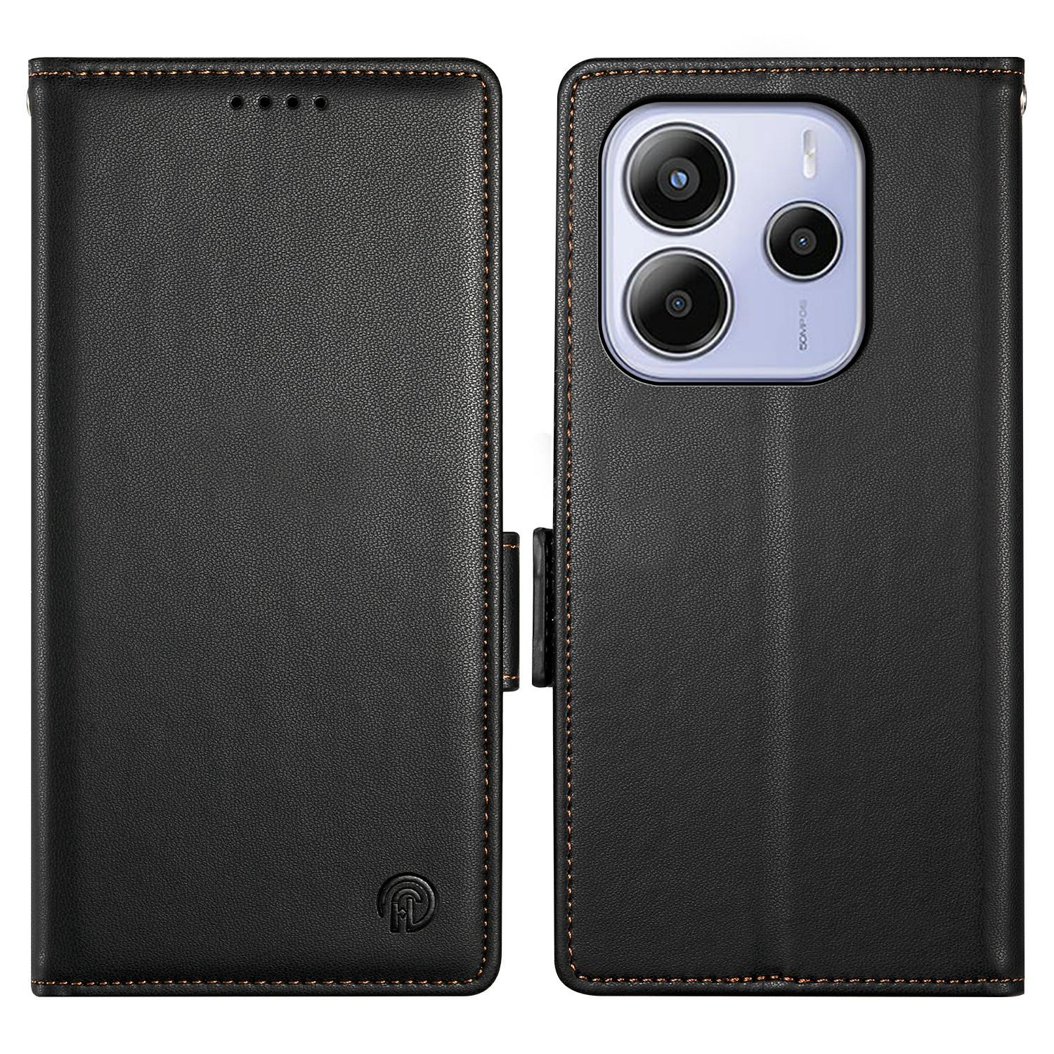 

Для Xiaomi Redmi Note 14 4G (163,25x76,55x8,16 мм) Чехол-подставка Кожаный кошелек Чехол для телефона Black