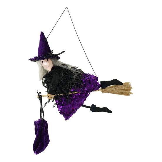 Halloween Hanging Witch Decor Hangable Witch Doll Ornament Small Flying Witch Figurine On A Broom for Garden Yard Haunted House Halloween Decor
