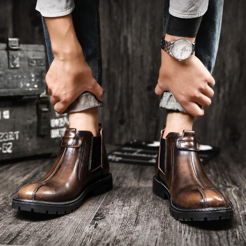 Móda Retro Trendy Britský Styl Pánské Business Kotníkové Boty Vysoké Svršek Pravá Kůže Ležérní Chelsea Boty Kancelářské Práce Mokasíny Společenské Boty
