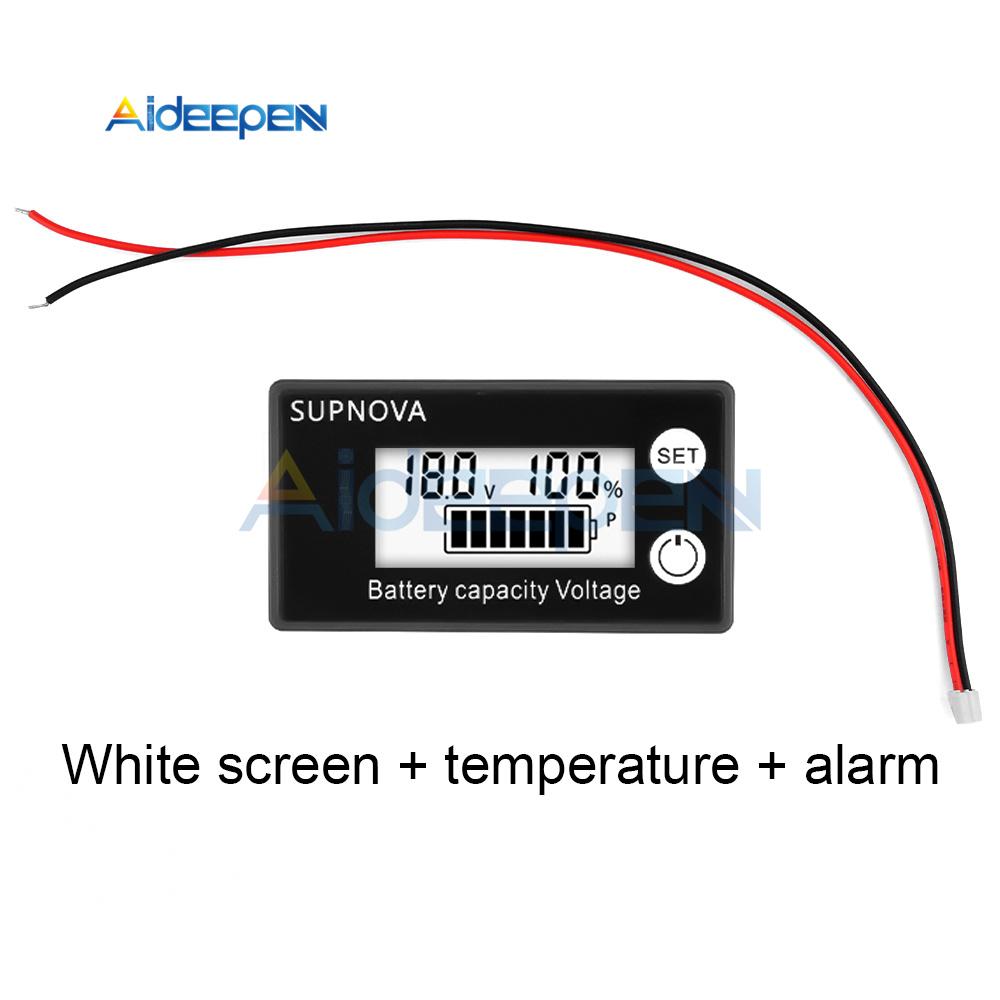 DC8-100V LCD Digital Display Battery Capacity Indicator Voltmeter Lead-acid Battery Power Indicator Meter With Alarm Temperature
