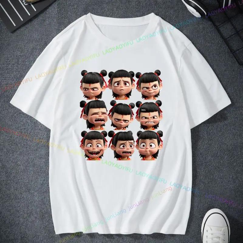 2025 Nezha 2 Magisches Poster Kurzarm Rundhals T-Shirt Mode Freizeit Lustig Y2K Süß Spaß T-Shirt