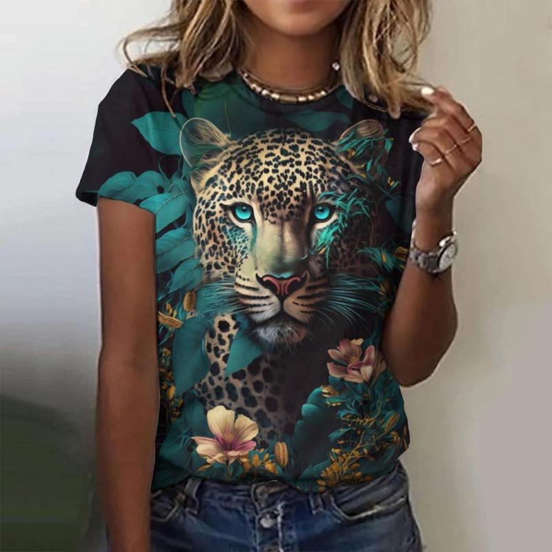 Summer Fashion Women's T-shirt Animal Flower Pattern 3D Print Casual Loose Outdoor Girl Short Sleeve Tees Top Pullover Clothing