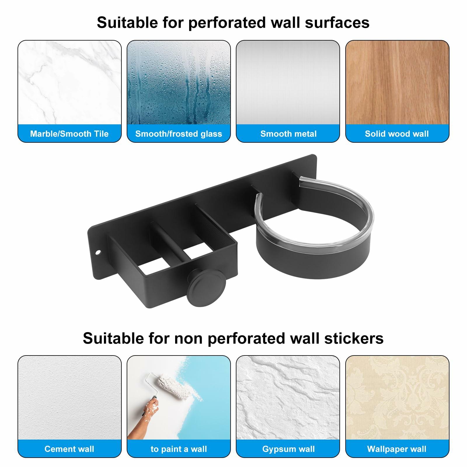 

Hair Dryer Holder Wall Mount No Drill Bathroom Organizer for Hairdryer/Straightener/Curling Iron Storage Rack Type A