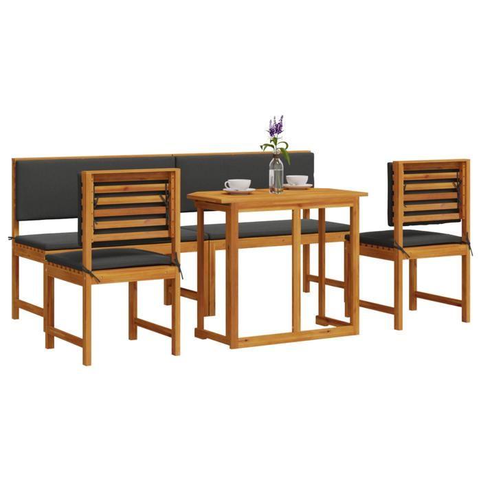 Ensemble de jardin 5 pièces vidaXL avec coussins en acacia massif 3329120
